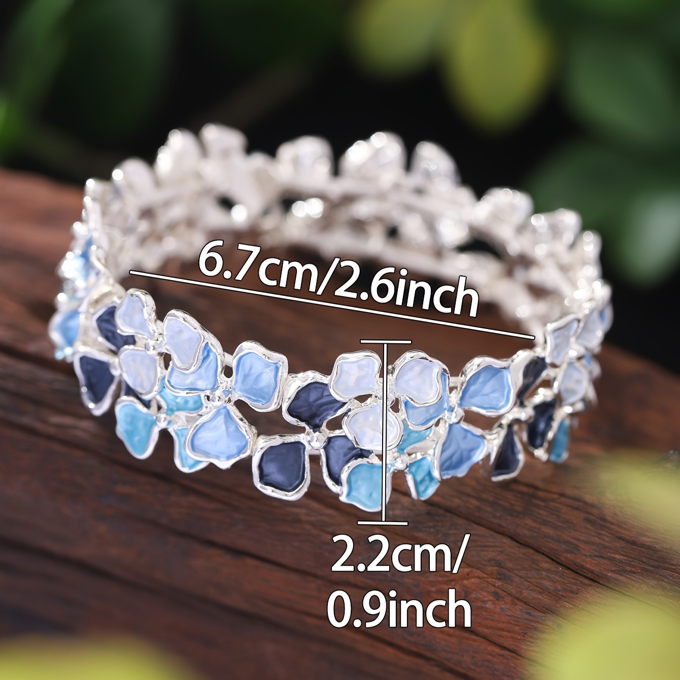 Elegant Hydrangea Enamel Flower Open Bangle, Adjustable